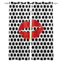 Black Polka Dot Red Lips Blackout Curtains for Children Kids Home Decor Bedroom Living Room High Shading Window Curtains W135 x H60cm