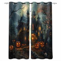 Halloween Castle Pumpkin Retro Bat Grove Blackout Curtains For Living Room Bedroom Window Treatment Blinds Drapes W135 x H60cm
