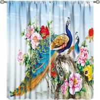 Wholesale 3D Flora Flowers Peacock Series Free Shipping 2 Pieces Thin Shading Window Drape Curtain for Living Room Bedroom Decor 100W130H(CM)40x51in&Hook