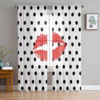 Black Dots Red Lips Sheer Curtains for Living Room Modern Voile Curtain Bedroom Tulle Curtains Window Drapes Decor W135 x H114cm