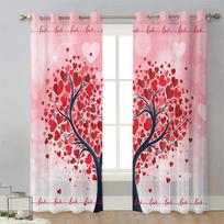 Happy Valentine's Day Love Heart Voile Curtains For Bedroom Tulle Window Curtain For Living Room Sheer Curtains Blinds Drapes2Pc W65X60H(cm)X2Pcs&Grommet Top white