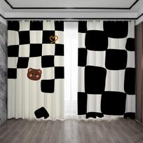 Black Blue Green Flower Chequered High Blackout Curtain Bedroom Living Room Hotel Window Drape Thick Blackout Drape Multicolor W55 X H120cm X 2&HOOK