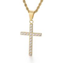 Kalnų krištolu blizgantis kryžiaus pakabukas paprastas mažas rožinės spalvos nerūdijančio plieno hip hopo roko papuošalas With 60cm Chain