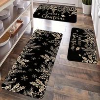 1Pcs Anti Fatigue Kitchen Rugs Black Wintergreen Holly Branches Waterproof Non-Slip Thick Cushioned Kitchen Mat Heavy Duty Comfort Standing Mat 40*60cm white