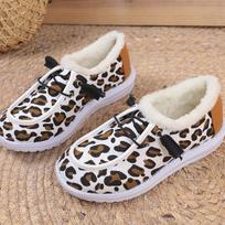 Fashion Women Fluffy Fur Snow Boots Women Autumn Winter Leopard Print Flat Flat Heels Thicken Plush Cotton Padded Shoes Woman Warm Botas 38 brown