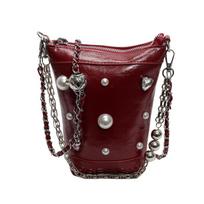 Brand Design PU Leather Crossbody Bag For Women New Small Phone Purse Shoulder Bags Fashion Pearl Decoration Women Messenger Bag gray