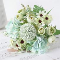 Beautiful Artificial Silk Fake Flowers Wedding Valentines Bouquet Bridal Decor žalia