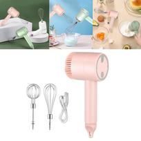 Handheld Hand Mixer with Stainless Steel Whisk Beater 3 Speed Milk Frother Food Blender Egg Beater for Cream Latte Cappuccino rožinė