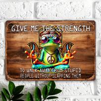 Bohemian Style Aluminum Wall Sign, Inspirational Hippie Frog Zen Meditation Art, Humorous Vintage Metal Plaque juoda