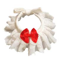 Pet Collar Elegant Decorative Lightweight Kawaii Dog Lace Bib with Red Tie balta