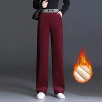 Storos velvetinės kelnės aukštu liemeniu plačiomis kelnėmis moterims, Fashion Plus Velvet šiltos plačios kelnės, tiesios, laisvos, pastorinta apačia, moteriškos kelnės M vyno raudonos spalvos