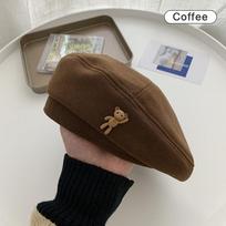 Women Bear Berets Style French Artist Winter Warm Beanie Hat Solid Color Lady Cap kava
