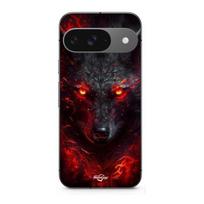 Case for Google Pixel 9 Black wolf red fire juoda