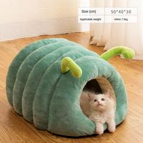 Semi-enclosed Cat Bed Non-slip Pet Kennel Kitten House Indoor Sleeping Cats Cave Bed Plush Foldable Small Dogs Tent Stuff 50X40X30CM beige
