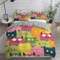 3D Printed Cartoon Cat Bedding Set Pillowcase Duvet Cover Kitten Double Twin Full Queen King Adult Kids Bedclothes Quilt Cover 70x133cm 2pcs gray