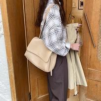 PU Women's Bag Single Shoulder Messenger Flip Bag New Style Soft Leather Temperament Sewing Thread Magnetic Buckle Commuter Bag (20cm<Max Length<30cm) gray