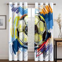 3D futbolo serijos rašto langų užuolaidos Sporto tema Plonos užuolaidos Svetainės, miegamojo, berniukų, vaikų kambario namų dekoravimui W60H60(CM)x2pcs&Grommet Top white