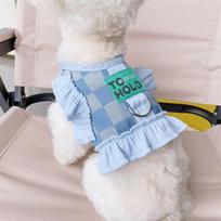 Pet Chest and Back Strap Checkerboard Vest Skirt Walking Dog Going Out Chest and Back Coat Small and Medium-sized Dog Traction XL gray