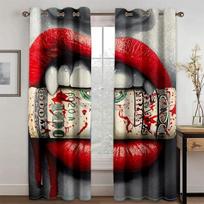 Sexy rainbow abstract art mouth girl Light Filtering Drapes Window Curtains for Living Room Bedroom 2 Pieces Decor 100W160H(CM)40x63in&Grommet Top blue