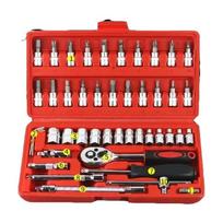 46/53PCS 1/4 Inch Drive Socket Ratchet Wrench Screwdriver Set with Driver Bit Socket Metric and Extension Rod for Car Repair brown