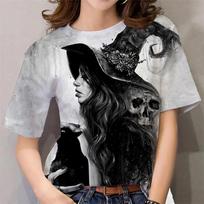 Halloween Pattern T Shirt For Women Witch 3D Printed Short Sleeves Summer Casual Oversized T-Shirts O-Neck Tops Tees Streetwear S