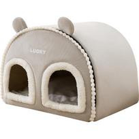 Little Panda Pet Cat Nest Memory Foam  Easy To Support  Large Space Capacity  Cold-proof and Warm In Winter, Semi-enclosed Multi-pet Home Nest （50*50*40cm） beige