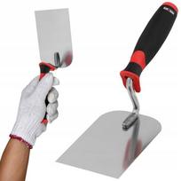 Mūrininko glaistyklė iš nerūdijančio plieno 128 mm x 80 mm su gumine rankena - KOTARBAU® raudona