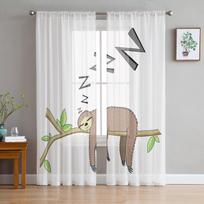 Animacinis gyvūnas tinginys šakos permatomos užuolaidos svetainės dekoravimui langų užuolaidos virtuvei tiulis voile organza užuolaidos W135 x H115cm x1 white