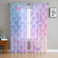 Mermaid Scale Tail Gradient Sheer Curtains for Living Room Decoration Window Curtains for Kitchen Tulle Voile Organza Curtains W135 x H115cm x1 gray