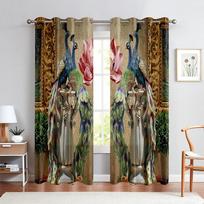 3D Klasikinio Povilo Gražios Užuolaidos Gyvūno Spalvos 2 Skydai Svetainės Balkono Langui Dekoratyvinės Užuolaidos 50W130H(CM)X2PCS&Hook beige