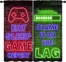 3D Print Cheap Etro Video Game Retro Games Logo Geek 2 Pieces Shading Window Curtains for Living Room Bedroom Home Decor Hook 100W130H(CM)40x51in&Rod Pocket blue