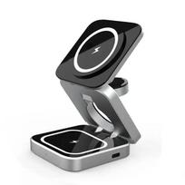 3 viename magnetinis belaidžio įkroviklio stovas, skirtas iPhone 16 15 14 Pro Max iWatch S10 Ultra 9 Airprods Magsafe greito įkrovimo stotis juoda