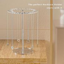 Necklace Holder Jewelry Display Rack Rotating Countertop Acrylic Simple Organizer beige