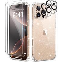 Atsparus smūgiams blizgučių dėklas iPhone 16 Pro Max 15 Plus 14 13 Mini 12 11 su ekrano ir kameros objektyvo apsauga, blizgantis skaidrus apsauginis mielas telefono dėklas, aksesuaras For iPhone 16 gryna