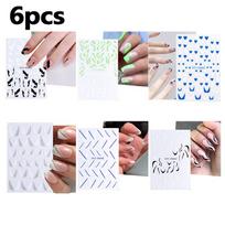 6pcs Nail Art Adhesive Backing Stickers, Glitter V-shaped French Skirt Fluttering Milk Nail Stickers, Versatile Nail Decorations Pack of 6