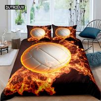 Volleyball Duvet Cover Set Microfiber Sports Ball Theme Fire and Water Blend Volleyball Twin Bedding Set Double Queen King Size EU single(135x200cm) orange