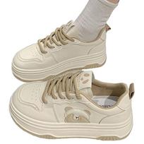 Khaki Chunky Sneaker Women 2024 Spring Sport Shoes Platform Trainers Woman Fashion Casual Pu Leather Shoes Cute Panda Sneaker 35 chaki