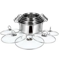 5 Sets Non Stick Pan Stainless Steel Double Ear Soup Pot Travel Cookware Large Capacity Stockpot gray