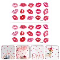 2 lakštų sienos lipdukas raudonos lūpos mergaičių dekoras Citatos lipdukai PVC Valentino dekoras 60.00X30.00X0.10CM raudona