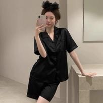 Elegant Noble Classical Black Women Pajamas Premium Herringbone Twill Short Home Sleepwear New Summer Nightgown L juoda