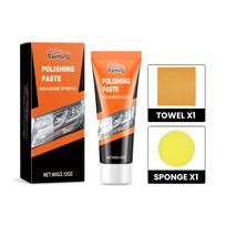 Rayhong Car Light Polisher Cleaning Paste with Sponge & Towel Car Lamp Lens Polish Paste Headlamp Restoration Kit Headlamp Brightener 60g orange
