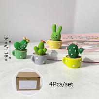 4PC Resin Succulent Cactus Home Mini Green Plant Office Fake Cactus Ornaments Living Room Crafts Car Tabletop gray
