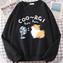 Wind Blowing Corgi Dog Fun Cute Print Cartoons Sweatshirt Women Crewneck Pullover Casual Loose Hoodie Cartoons Hoodies Pullovers Long Sleeves women’s S juoda