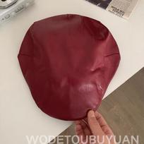Pu Leather Black Beret Female Summer Personality Retro British Reverse Forward Cap Painter Hat M（56-58cm） bordinė