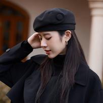 New Hat Women'S High-End Button Beret Showing Face Small Painter Hat Literary Retro Bud Hat One Size