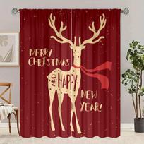 2 pieces - Christmas decoration Elk print curtain - Polyester - suitable for bedroom, living room, study, private space 30inchx65inchx2Pcs
