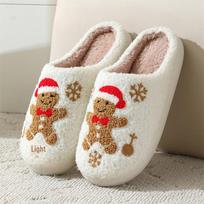 Women's Non-Slip Snowflake Gingerbread Cotton Slippers for Indoors 40-41 (suitable for size 39-40)