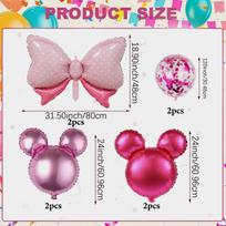 1set of pink mouse bow knot balloons, suitable for Minnie, Disney, baby shower, wedding, birthday, anniversary, party scene girl Other gray