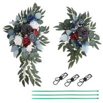 2 Pcs/set Fake Plant Sign Fower Swag Arch Decor Artificial Flower Eucalyptus Willow Leaves for Wedding Reception Backdrop Table Decoration mėlyna