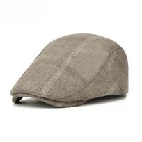 Men Women  Plaid Berets Caps Middle-Aged Autumn Winter Hats Boina Herringbone Newsboy Baker Boy Hat Tweed Flat Cap Adjustable chaki